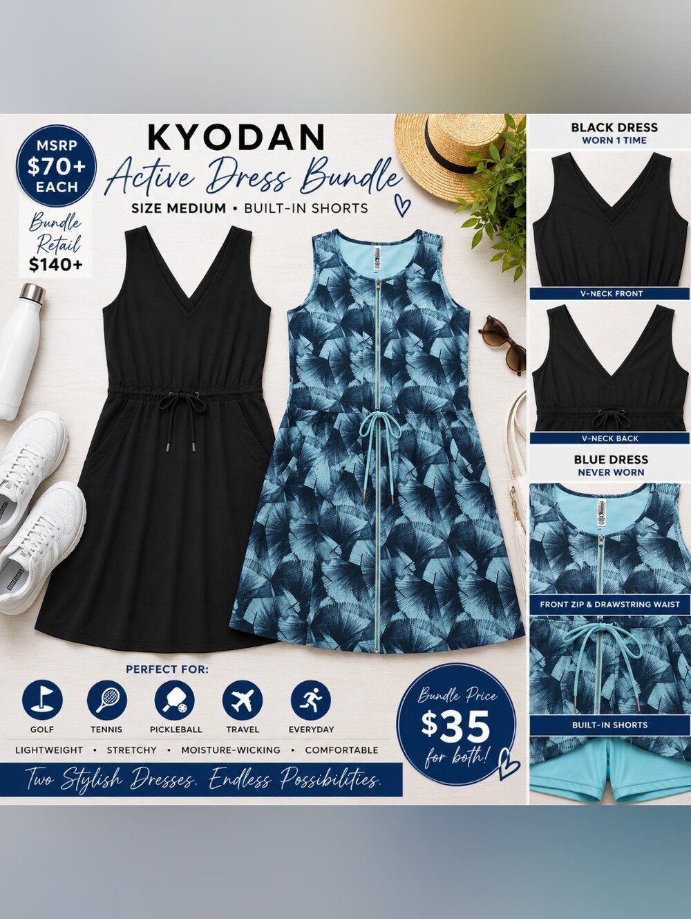 ✨✨Kyodan Active Dress Bundle (2) | Size Medium | Built-In Shorts